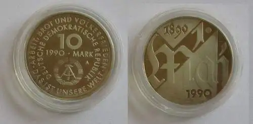 DDR Gedenk Münze 10 Mark 100.Jahre 1.Mai Feiertag 1990 PP (131936)