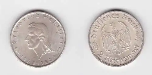 2 Mark Silber Münze Friedrich von Schiller 1934 F f.vz (123389)