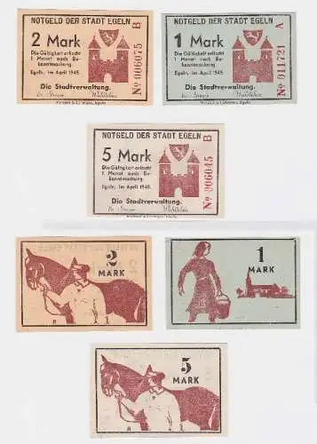 1, 2 und 5 Mark Notgeld der Stadt Egeln im April 1945 (117320)