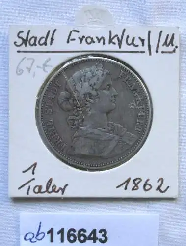 1 Vereinstaler Silber Münze Stadt Frankfurt 1862 (116643)