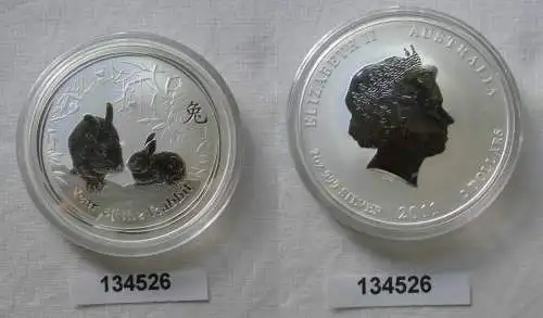 2 Dollar Silber Münze Australien Jahr des Hasen 2 Unzen Feinsilber 2011 (134526)