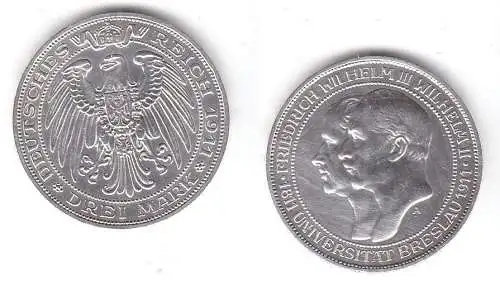 3 Mark Silbermünze Preussen Universität Breslau 1911 Jäger 108  (111635)