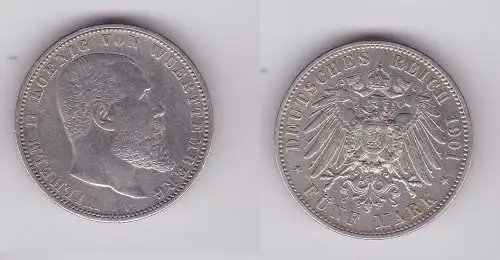 5 Mark Silbermünze Württemberg König Wilhelm II 1901 Jäger 176  (124462)