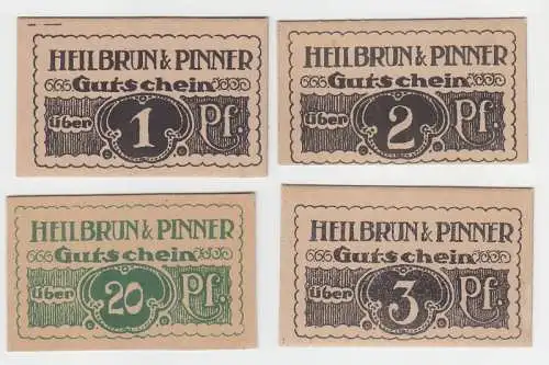 4 Banknoten Notgeld Heilbrunn & Pinner Halle an der Saale um 1920 (111863)