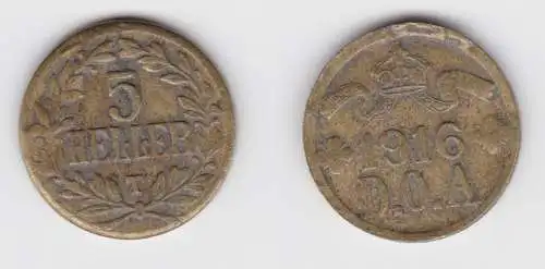 5 Heller Messing Münze Deutsch Ostafrika 1916 T ss+ Jäger 723a (156299)
