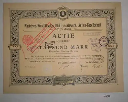 1000 Mark Aktie Rheinisch-Westfälisches Elektrizitätswerk AG Essen 1903 (126736)