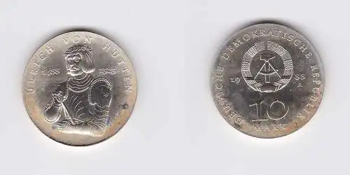 DDR Gedenk Münze 10 Mark Ullrich von Hutten 1988 Silber Stempelglanz (128747)