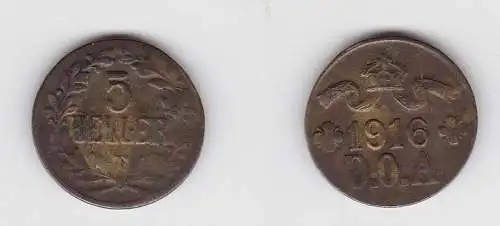 5 Heller Messing Münze Deutsch Ostafrika 1916 T (118970)