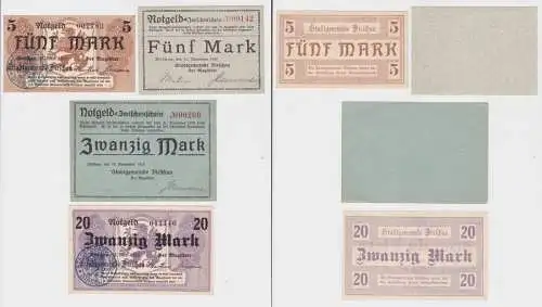 2x 5 + 2x 20 Mark Banknoten Notgeld Stadt Dirschau 15.11.1918 (136441)