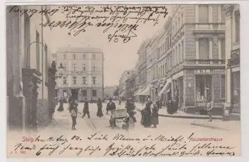 92690 Ak Stolp Słupsk in Pommern Holstentorstraße mit Geschäften 1904