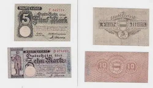 5 und 10 Mark Banknote Notgeld Stadt Crefeld 21.10.1918 (126476)