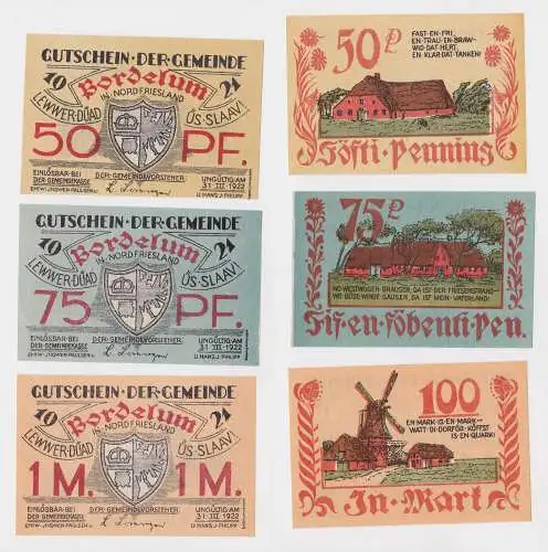 3 Banknoten Notgeld Gemeinde Bordelum 1921 (126610)
