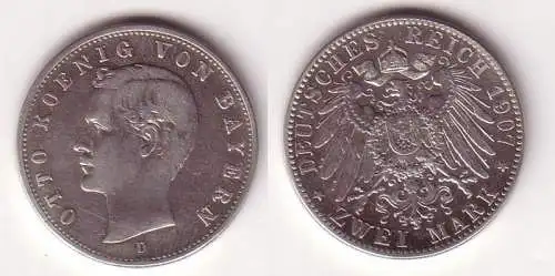 2 Mark Silbermünze Bayern König Otto 1907 Jäger 45  (100222)