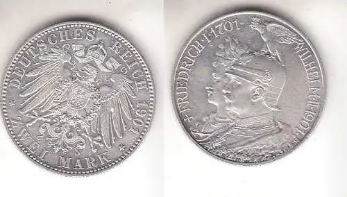 2 Mark Silbermünze Preussen 200 Jahre Königreich 1901 Jäger 105  (112022)