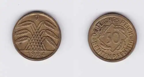 50 Rentenpfennig Messing Münze Weimarer Republik 1924 J Jäger 310 (127216)