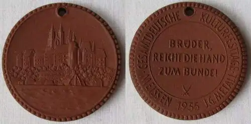 DDR Porzellan Medaille Meissen Gesamtdeutsche Kulturfesttage 1955 (145061)