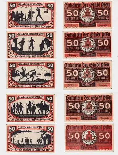 5x 50 Pfennig Banknote Notgeld Stadt Plön 1921 (137902)