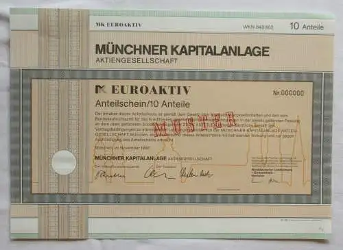 10 Anteil Aktie Münchner Kapitalanlage AG MK Euroaktiv München 1990 (142678)