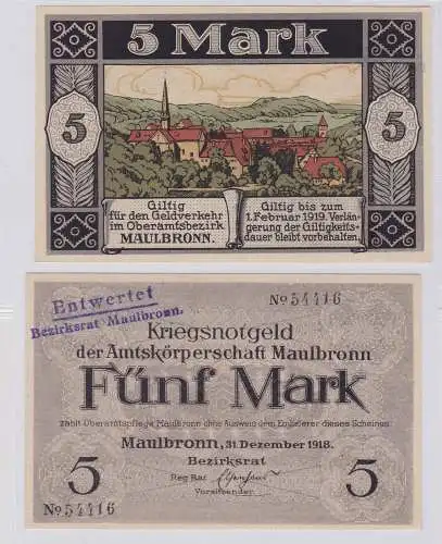 5 Mark Banknote Amtskörperschaft Maulbronn 31.12.1918 (126596)
