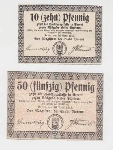 10 - 50 Pfennig Banknote Notgeld Stadt Berent Koscierzyna 16.4.1917 (136342)
