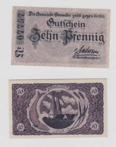 10 Pfennig Banknote Notgeld Gemeinde Broacker Broager 1918 (136248)