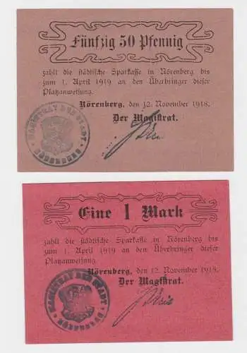 50 Pfennig - 1 Mark Banknote Notgeld Stadt Nörenberg Ińsko 12.11.1918 (135572)