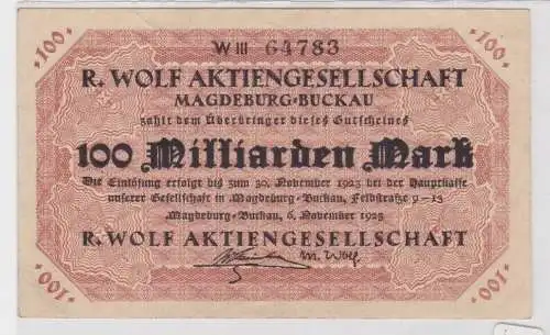 100 Milliarden Mark Banknote Magdeburg Buckau R.Wolf Ak 1923 (135945)