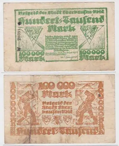 100000 Mark Banknote Inflation Stadt Oberhausen Rhld. 10.7.1923 (135763)