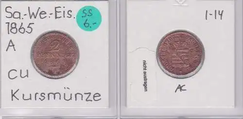 2 Pfennig Kupfer Münze Sachsen-Weimar-Eisenach 1865 A (120424)