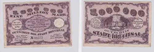 1 Million Mark Banknote Inflation Stadt Bruchsal 15.08.1923 (125915)