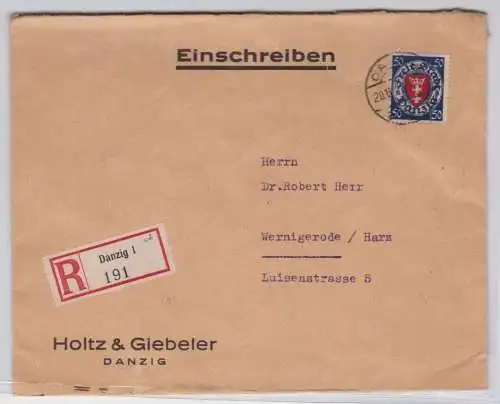 66760 seltener R-Brief Danzig nach Wernigerode 20.11.1927