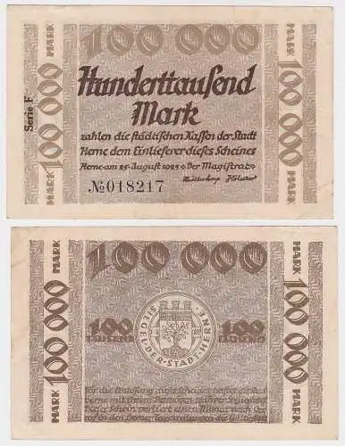 100000 Mark Banknote Inflation Stadt Herne 25.08.1923 (110013)