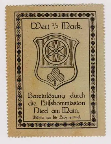1/2 Mark Banknote Notgeld der Hilfskommission Nied am Main um 1917 (120919)