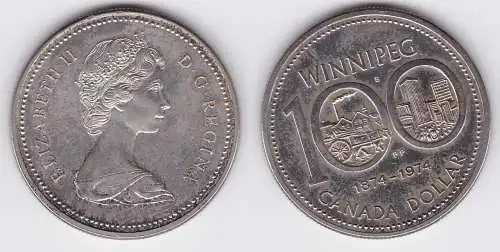 1 Dollar Silber Münze Kanada 100 Jahre Winnepeg 1974 (124274)