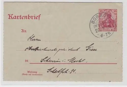 98845 Ganzsachen Kartenbrief K14A von Borkow nach Schwerin 1909