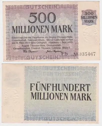 500 Millionen Mark Banknote Inflation Hamborn August Thyssen Hütte 1923 (119080)