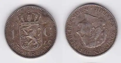 1 Gulden Silber Münze Niederlande 1957 (122256)