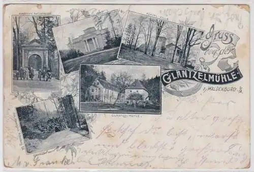 94618 AK Gruss von der Gläntzelmühle bei Waldenburg - Villa, Bad, Grotte 1897