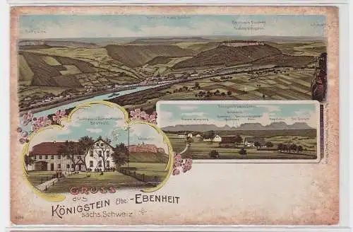 83184 Ak Lithographie Gruß aus Königstein (Elbe) Ebenheit um 1900