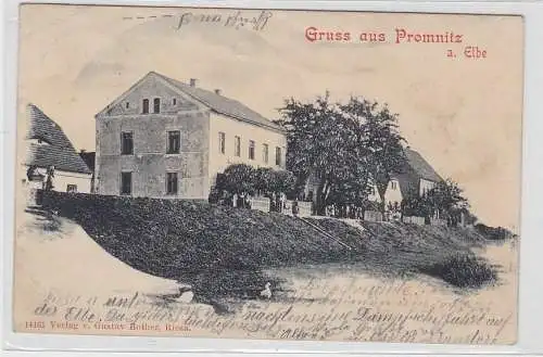 91620 Ak Gruß aus Promnitz an der Elbe Gasthof 1902
