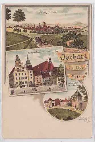 89171 AK Oschatz in alter Zeit - Rathaus, Spitalthor & Kirche anno 1820
