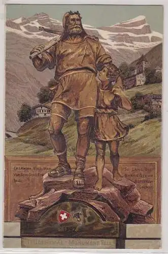 91270 Präge AK Telldenkmal Monument Tell, Kind an der Hand von Wilhelm Tell 1910