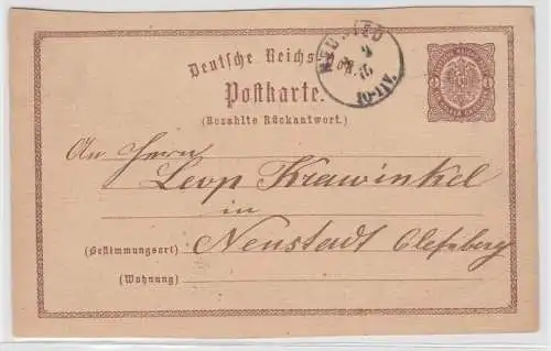 96566 DR Ganzsachen Postkarte P3A Neuwied nach Neustadt 1875