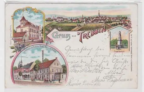 78022 Ak Lithographie Gruß aus Trebbin Post, Schützenhaus, Kriegerdenkmal 1900