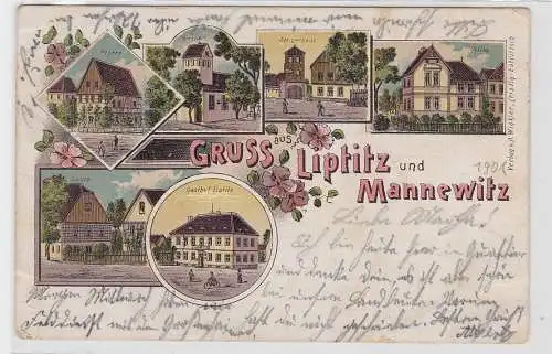 81055 Ak Lithographie Gruß aus Liptitz und Mannewitz Gasthof, Schule usw. 1904
