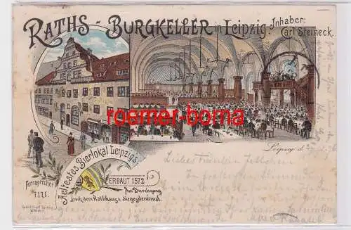 86718 Ak Lithographie ältestes Bierlokal Leipzig Raths-Burgkeller 1896