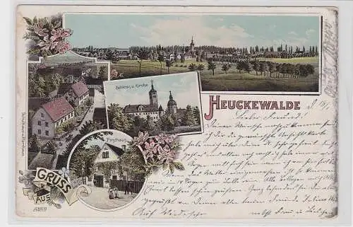 78012 Ak Lithographie Gruß aus Heuckewalde Totalansicht, Posthaus usw. 1902