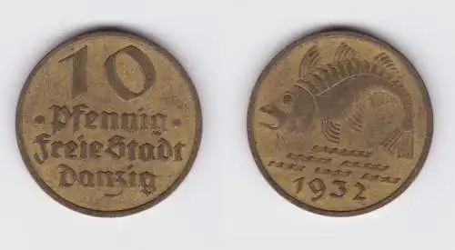 10 Pfennig Messing Münze Danzig 1932 Dorsch Jäger D 13 (156296)