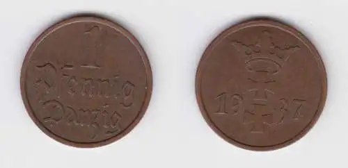 1 Pfennig Kupfer Münze Danzig 1937 Jäger D 2 f.vz (156280)