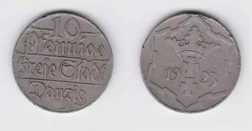 10 Pfennig Kupfer Nickel Münze Danzig 1923 Jäger D 5 ss (155778)